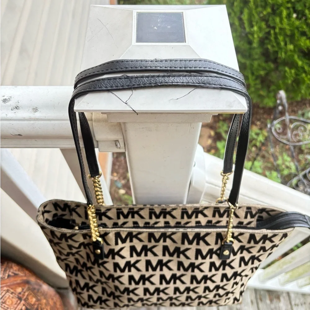 Michael Kors Jet Set Travel Large Chain Shoulder Tote Bag In MK Signature Brown - Picture 7 of 10